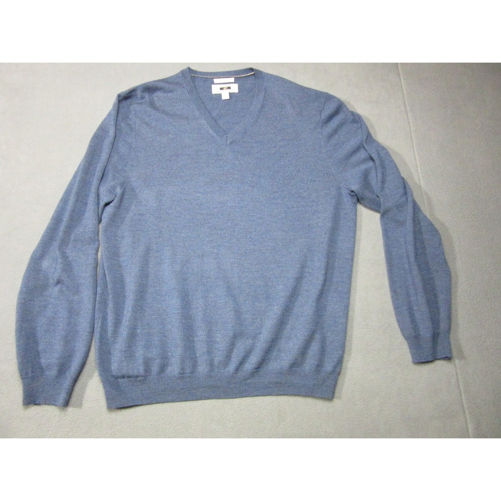 Joseph Abboud Merino Wool Sweater Mens 2XL Blue Extra Fine V Neck Pullover Knit